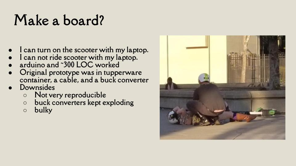 Make a board? Alongside a photo I took of a scooter crash. Don't ride these things, folks.