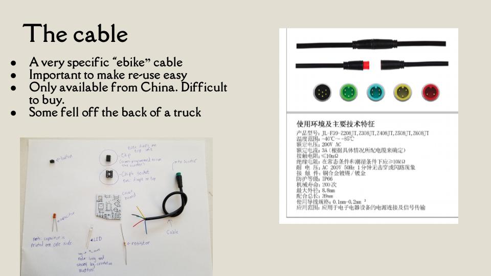The kit laid out, and the spec sheet for the e-bike cable